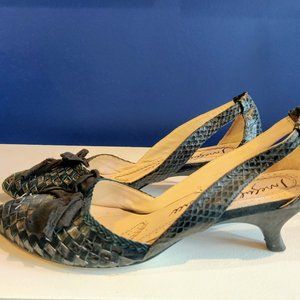 Sz 9 Irregular Choice Black Patterned Kitten Heels